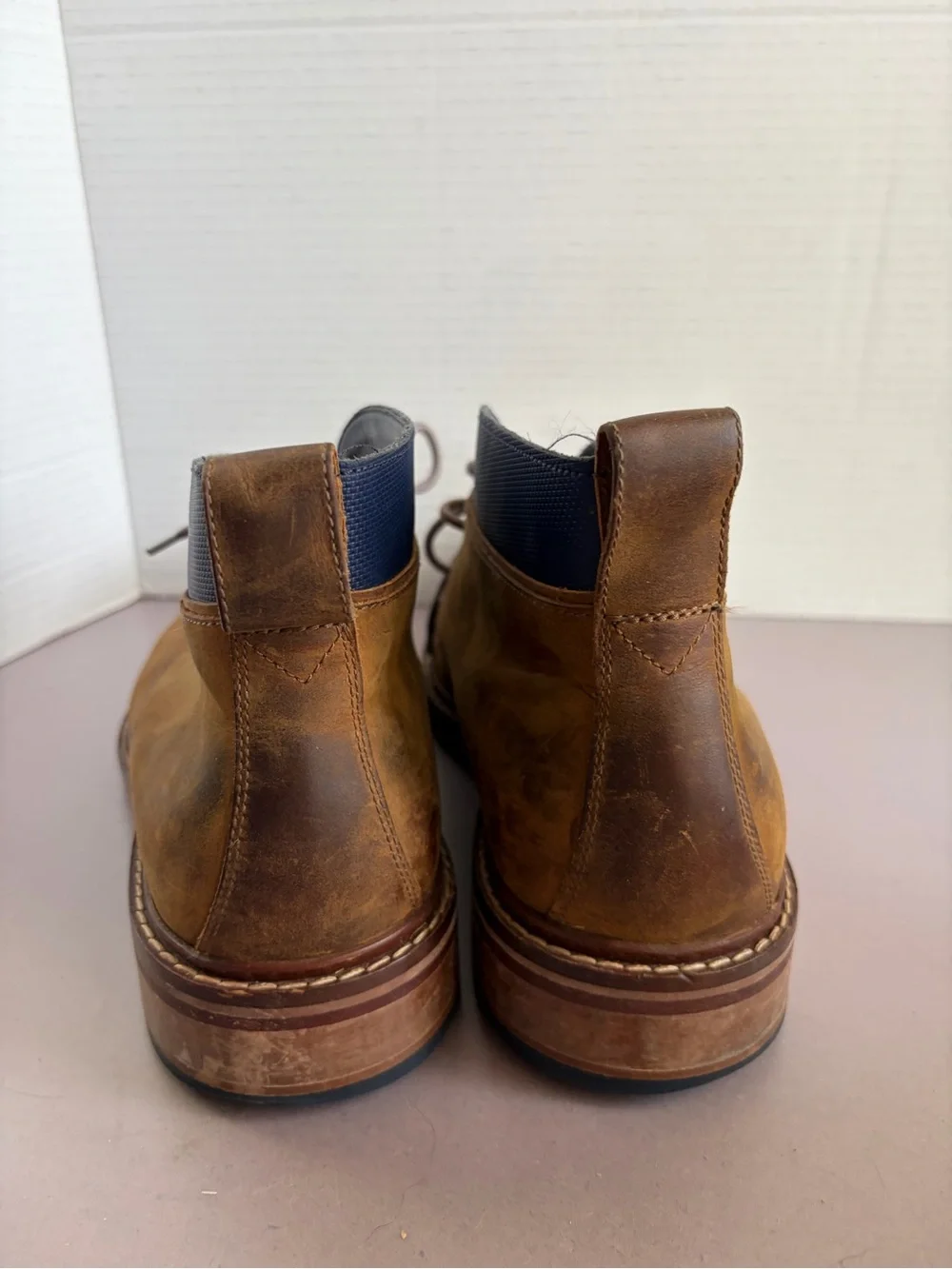 Cole Haan Brown Leather Chukka Boots with Navy Collar
